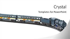  Presentation with train - PPT layouts enhanced with toy train isolated on white background and a white colored foreground