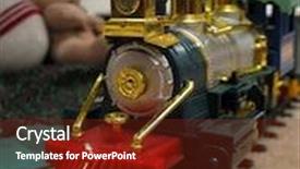  Presentation with train - Audience pleasing PPT theme consisting of toy train backdrop and a tawny brown colored foreground