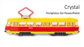  Presentation with soft toy for babies - Cool new presentation theme with toy tram isolated on white backdrop and a white colored foreground