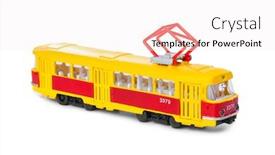  Presentation with tram - PPT theme consisting of toy-tram-isolated-on-white background and a sky blue colored foreground
