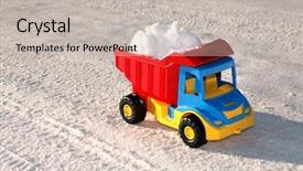  Presentation with winter road and branch - PPT theme enhanced with tipper trucks - toy truck removes snow background and a soft green colored foreground