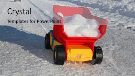  Presentation with winter road and branch - PPT theme featuring tipper trucks - toy truck removes snow background and a coral colored foreground