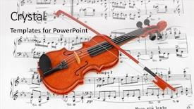  Presentation with sheet music - PPT theme with toy violin and music sheet background and a light gray colored foreground