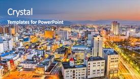  Presentation with city japan - Audience pleasing slides consisting of toyama city japan downtown skyline backdrop and a teal colored foreground