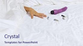  Presentation with rock climber reaching summit - Theme with sex toys - woman's hand reaching for dildo background and a sky blue colored foreground