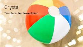  Presentation with beach ball - Slide deck having toys and summer vacation concept - close up of inflatable beach ball on sand background and a coral colored foreground