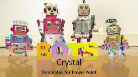  Presentation with robot - Colorful presentation design enhanced with toys and the word bots backdrop and a yellow colored foreground