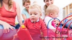  Presentation with young mothers - Amazing PPT layouts having toys in a modern daycare backdrop and a red colored foreground