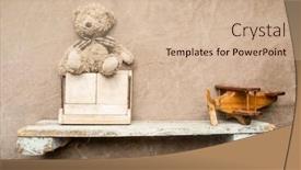  Presentation with newborn baby - Presentation theme enhanced with toys-on-a-wooden-shelf background and a soft green colored foreground