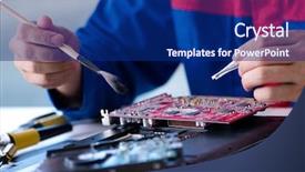  Presentation with technical support - Colorful presentation theme enhanced with tr - repairman working in technical support backdrop and a navy blue colored foreground