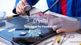  Presentation with technical support - Presentation theme featuring tr - repairman working in technical support background and a  colored foreground