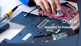  Presentation with technical support - PPT theme enhanced with tr - repairman working in technical support background and a  colored foreground