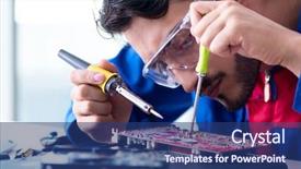  Presentation with technical support - PPT theme consisting of tr - repairman working in technical support background and a  colored foreground