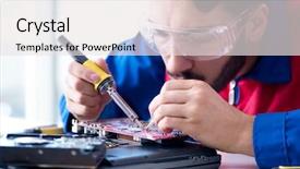  Presentation with technical support - Slide deck featuring tr - repairman working in technical support background and a white colored foreground