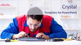  Presentation with technical support - Amazing presentation design having tr - repairman working in technical support backdrop and a  colored foreground