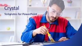  Presentation with technical support - Presentation design consisting of tr - repairman working in technical support background and a  colored foreground
