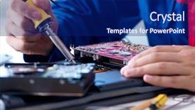  Presentation with technical support - PPT layouts consisting of tr - repairman working in technical support background and a  colored foreground