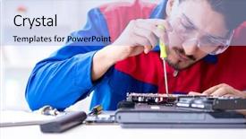  Presentation with technical support - Colorful PPT layouts enhanced with tr - repairman working in technical support backdrop and a  colored foreground