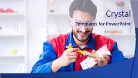  Presentation with technical support - Slides having tr - repairman working in technical support background and a  colored foreground