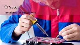  Presentation with technical support - Amazing PPT theme having tr - repairman working in technical support backdrop and a  colored foreground