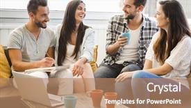  Presentation with coffee shop - Theme having trabajo colaborativo - group of friends meeting background and a coral colored foreground