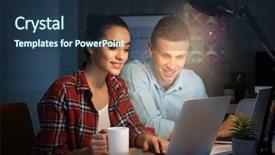  Presentation with workplace - Presentation featuring trabajo colaborativo - two young designers at workplace background and a tawny brown colored foreground