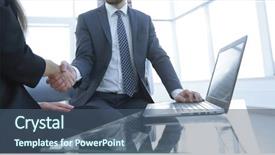  Presentation with shaking hands - PPT theme having trabajo en equipo - business people shaking hands finishing background and a ocean colored foreground