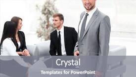  Presentation with lobby - Colorful presentation design enhanced with trabajo en equipo - confident businessman with briefcase standing backdrop and a gray colored foreground