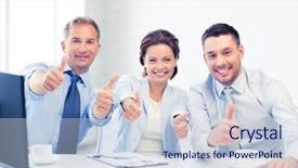  Presentation with friendly - Cool new slides with trabajo en equipo - friendly business team showing thumbs backdrop and a lemonade colored foreground