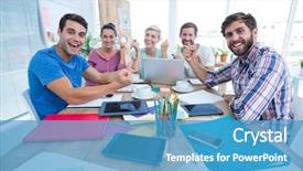  Presentation with creative - Presentation featuring trabajo en equipo - portrait of creative business people background and a teal colored foreground