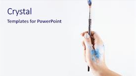  Presentation with hand drawn brush stroke design - Cool new PPT theme with trace elements - female hand holding brush backdrop and a sky blue colored foreground