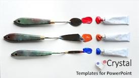  Presentation with knives - PPT layouts with trace elements - tubes with oil paints background and a white colored foreground