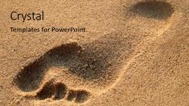  Presentation with sand - Amazing slide deck having trace of a foot of the person on sea sand backdrop and a coral colored foreground