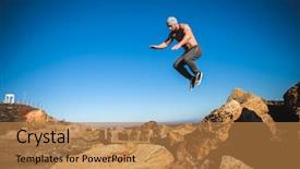  Presentation with stones - Slide set featuring tracer - man performs freerunning jump background and a coral colored foreground