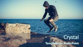  Presentation with stones - Slide deck consisting of tracer - man performs freerunning jump background and a ocean colored foreground