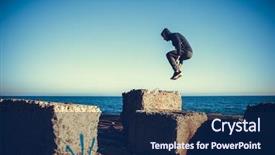  Presentation with stones - Slides enhanced with tracer - man performs freerunning jump background and a navy blue colored foreground