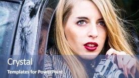  Presentation with lifestyle - PPT theme having tracer - young and pretty blonde woman background and a ocean colored foreground