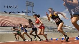  Presentation with runners - PPT theme with track field - group of runners starting race background and a ocean colored foreground