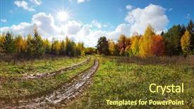  Presentation with autumn blue - Audience pleasing presentation theme consisting of track field - muddy autumn road through forest backdrop and a tawny brown colored foreground