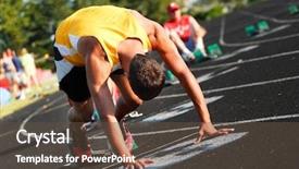  Presentation with track field - Presentation featuring track field - starting line background and a tawny brown colored foreground