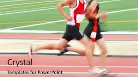  Presentation with competition - Presentation design consisting of track meet - passing the competition motion blur background and a coral colored foreground