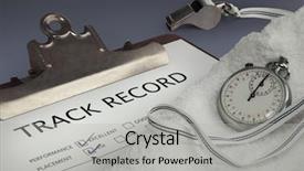  Presentation with whistle - Audience pleasing PPT theme consisting of track record - clip board whistle stopwatch towel backdrop and a light gray colored foreground