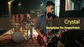  Presentation with music band - PPT layouts enhanced with track record - music band having rehearsal background and a tawny brown colored foreground