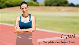  Presentation with army forces female - Audience pleasing presentation design consisting of track runner - portrait of female athlete standing backdrop and a coral colored foreground