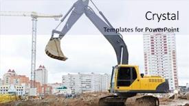  Presentation with construction work - Presentation with track-type loader excavator machine background and a light blue colored foreground
