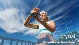  Presentation with young healthy people - Colorful slide deck enhanced with tracker - fitness sport people technology backdrop and a teal colored foreground