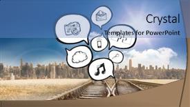  Presentation with train - Slide set enhanced with tracking solution - speech bubbles with app icons background and a teal colored foreground