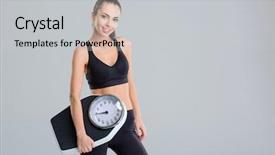  Presentation with fitness - Audience pleasing presentation theme consisting of weighing - beautiful smiling young fitness woman backdrop and a light gray colored foreground