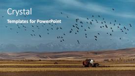  Presentation with tractor - PPT theme having tractor-cultivating-field-in-autumn background and a teal colored foreground