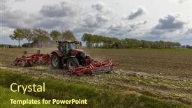  Presentation with tractor - PPT theme with tractor-during-spring-work background and a tawny brown colored foreground